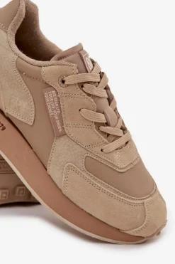 Best Skórzane Sneakersy Męskie Big Star OO174298 Hi-Poly System Beżowe Męskie Obuwie Sportowe Męskie