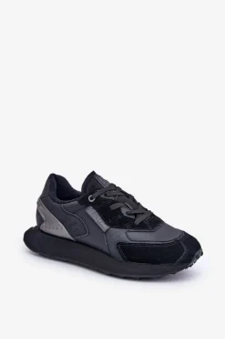 Outlet Big Star Shoes Skórzane Sneakersy Męskie Big Star OO174297 Hi-Poly System Czarne Czarny