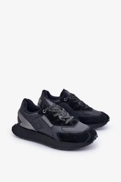 Outlet Big Star Shoes Skórzane Sneakersy Męskie Big Star OO174297 Hi-Poly System Czarne Czarny