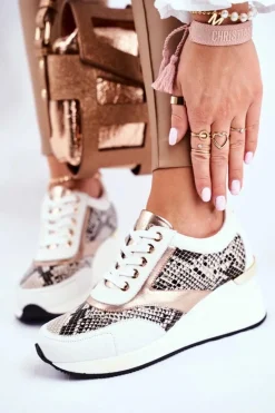 GOE Skórzane Sneakersy Na Koturnie GG2N3045 Białe