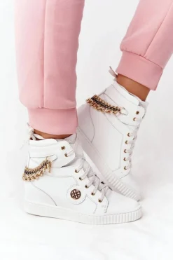 Sneakersy Damskie>Boto Skórzane Sneakersy Na Koturnie Lewski Shoes 3004-0 Białe