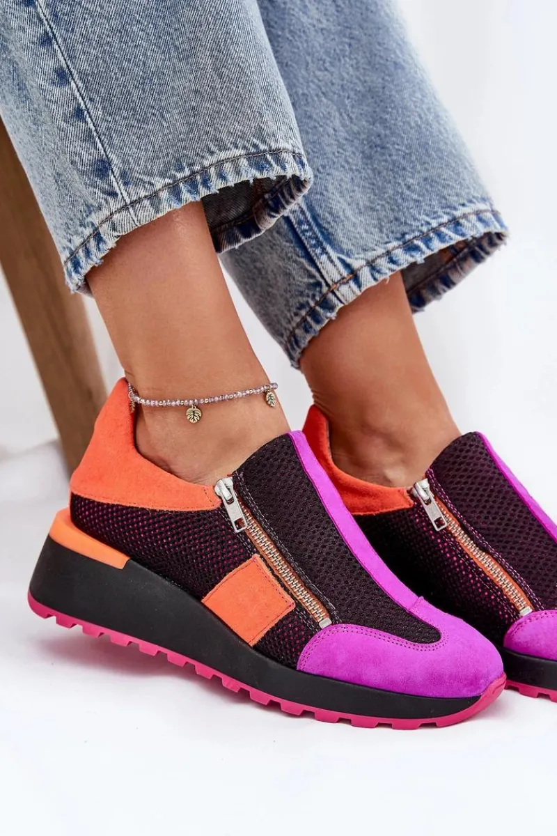 Buty Sportowe Na Platformie>Maciejka Skórzane Sneakersy Na Koturnie 06853-15 Czarne