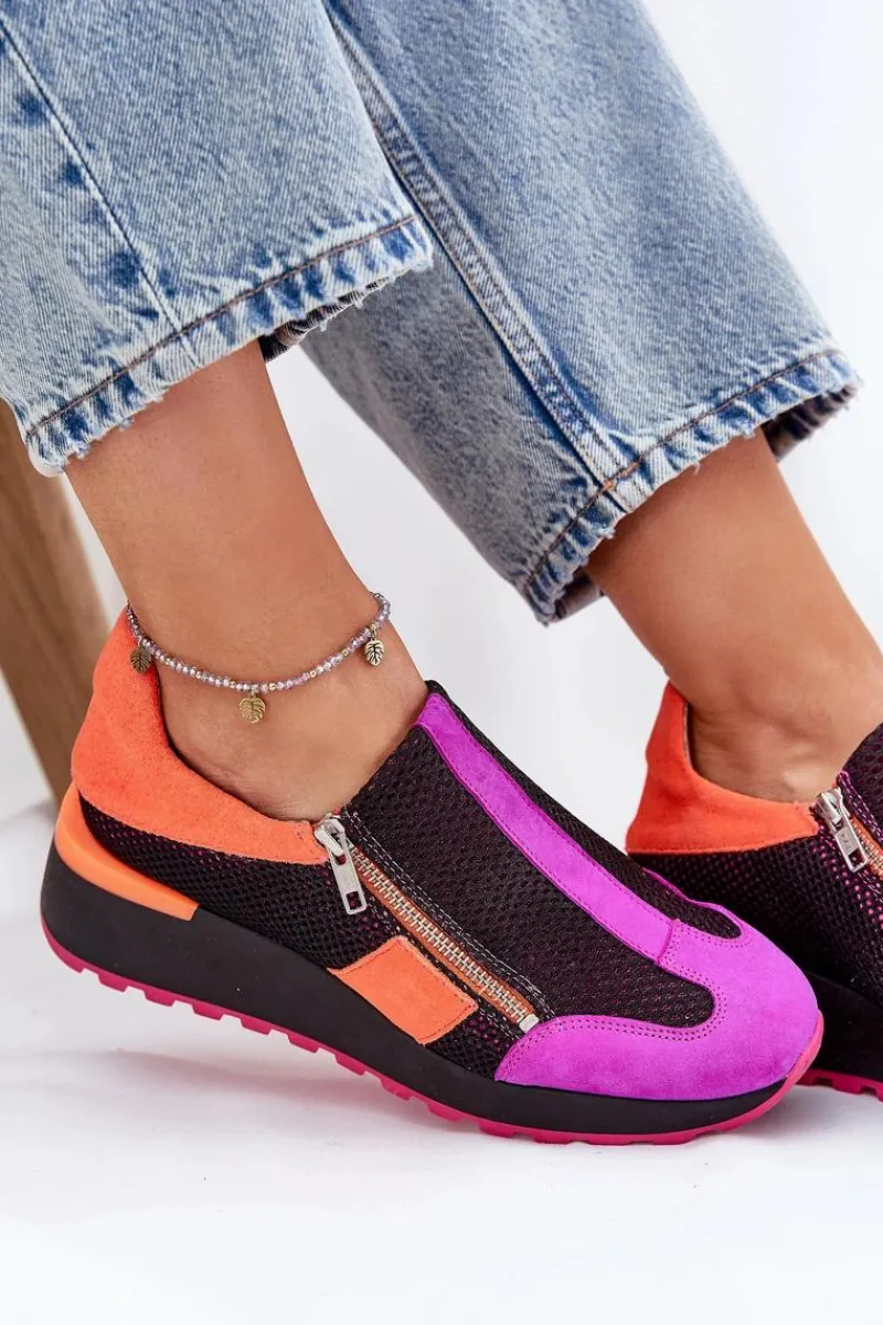 Buty Sportowe Na Platformie>Maciejka Skórzane Sneakersy Na Koturnie 06853-15 Czarne