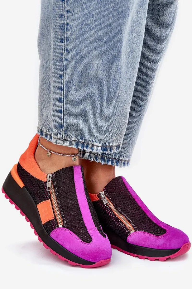 Buty Sportowe Na Platformie>Maciejka Skórzane Sneakersy Na Koturnie 06853-15 Czarne