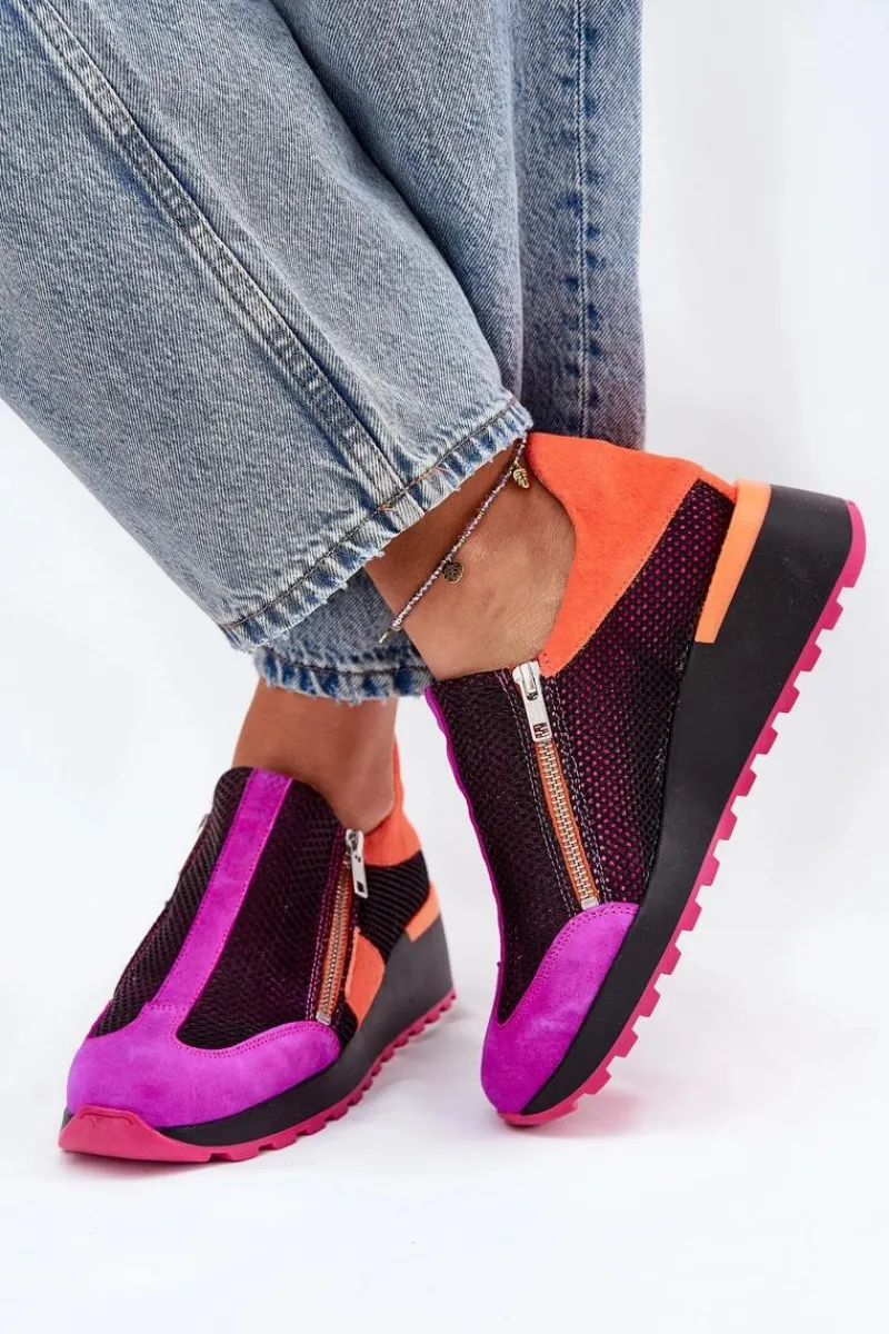 Buty Sportowe Na Platformie>Maciejka Skórzane Sneakersy Na Koturnie 06853-15 Czarne