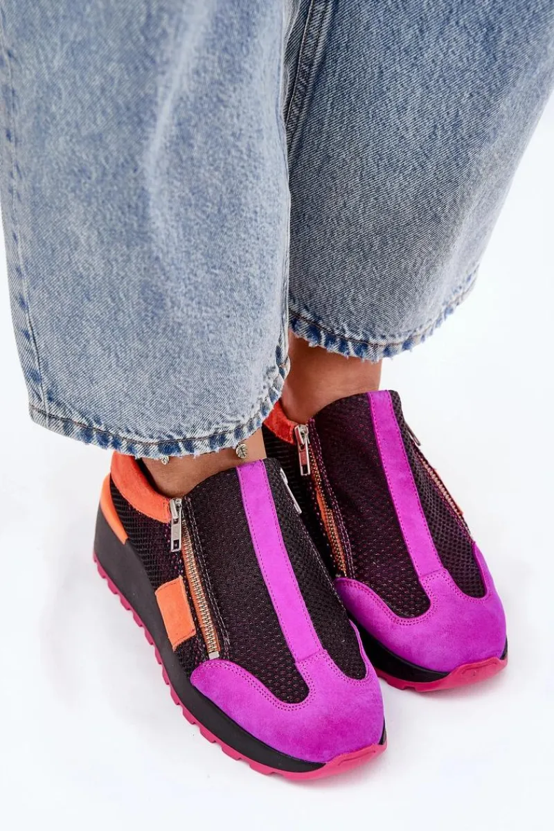 Buty Sportowe Na Platformie>Maciejka Skórzane Sneakersy Na Koturnie 06853-15 Czarne