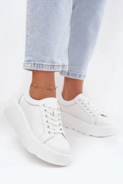 Best Skórzane Sneakersy Na Masywnej Platformie Białe Sylvessa Damskie Buty Sportowe Na Platformie