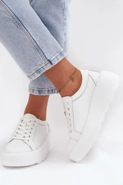 Best Skórzane Sneakersy Na Masywnej Platformie Białe Sylvessa Damskie Buty Sportowe Na Platformie