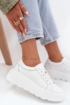 Best Skórzane Sneakersy Na Masywnej Platformie Białe Sylvessa Damskie Buty Sportowe Na Platformie