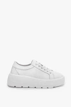 Best Skórzane Sneakersy Na Masywnej Platformie Białe Sylvessa Damskie Buty Sportowe Na Platformie