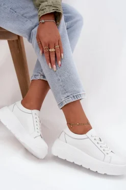 Best Skórzane Sneakersy Na Masywnej Platformie Białe Sylvessa Damskie Buty Sportowe Na Platformie