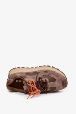 Online Big Star Shoes Skórzane Sneakersy Na Platformie Damskie Big Star SS274627 HI-POLY SYSTEM Beżowe Beżowy