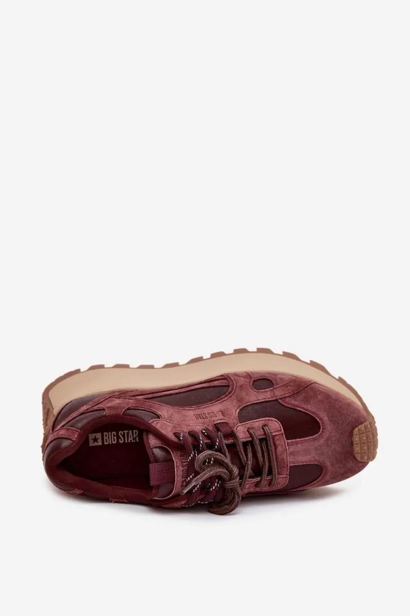 Hot Skórzane Sneakersy Na Platformie Damskie Big Star SS274625 HI-POLY SYSTEM Bordowe Damskie Buty Sportowe Big Star|Sneakersy Damskie