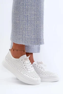Skórzane Sneakersy Na Platformie S.Barski LR278 Białe Damskie Sneakersy Damskie