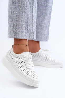 Skórzane Sneakersy Na Platformie S.Barski LR278 Białe Damskie Sneakersy Damskie