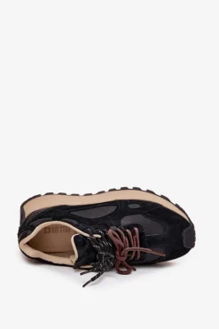 Buty Sportowe Big Star|Sneakersy Damskie></noscript>Big Star Shoes Skórzane Sneakersy Na Platformie Damskie Big Star SS274628 HI-POLY SYSTEM Czarne Czarny