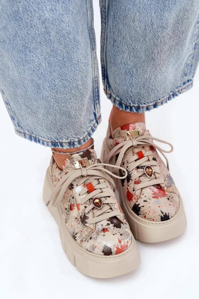 Clearance Maciejka Skórzane Sneakersy Na Platformie 06891-18 Beżowe