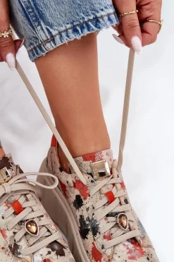 Clearance Maciejka Skórzane Sneakersy Na Platformie 06891-18 Beżowe