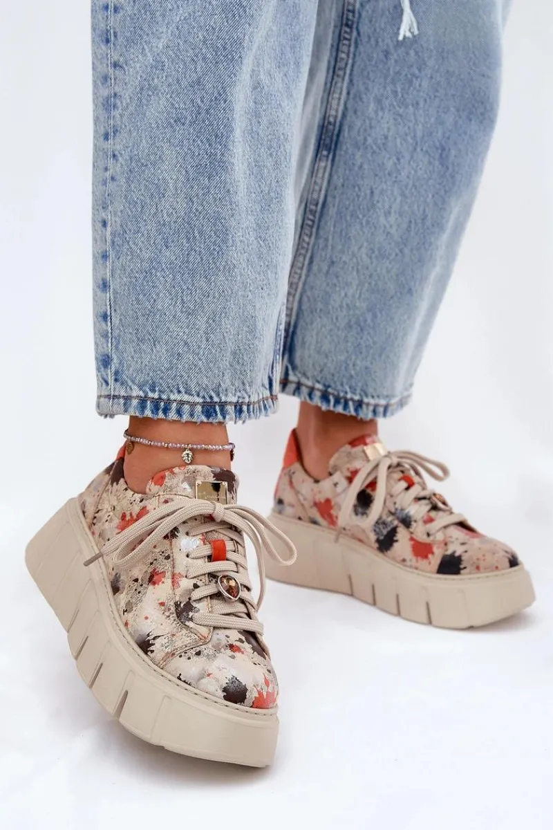 Clearance Maciejka Skórzane Sneakersy Na Platformie 06891-18 Beżowe