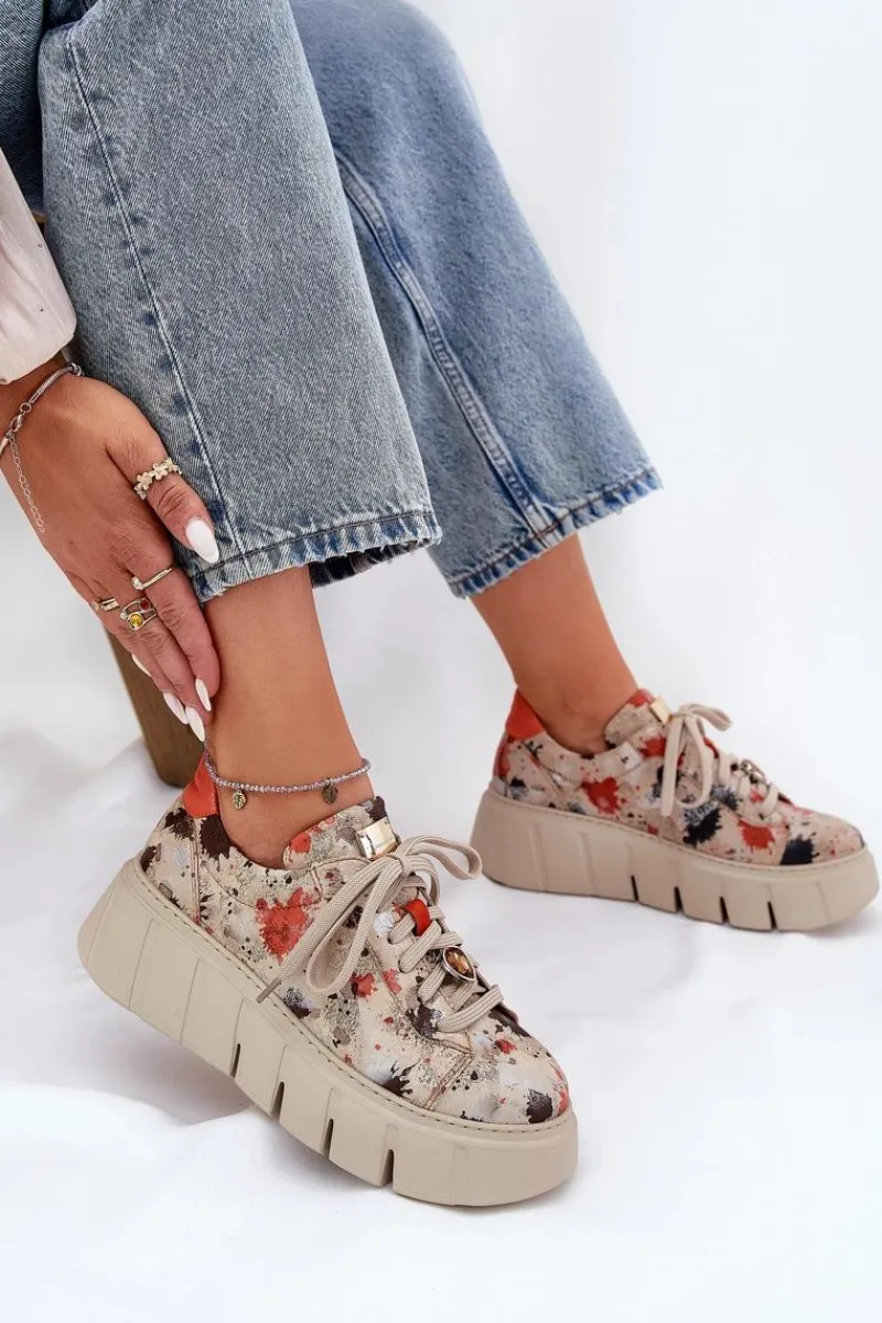 Clearance Maciejka Skórzane Sneakersy Na Platformie 06891-18 Beżowe