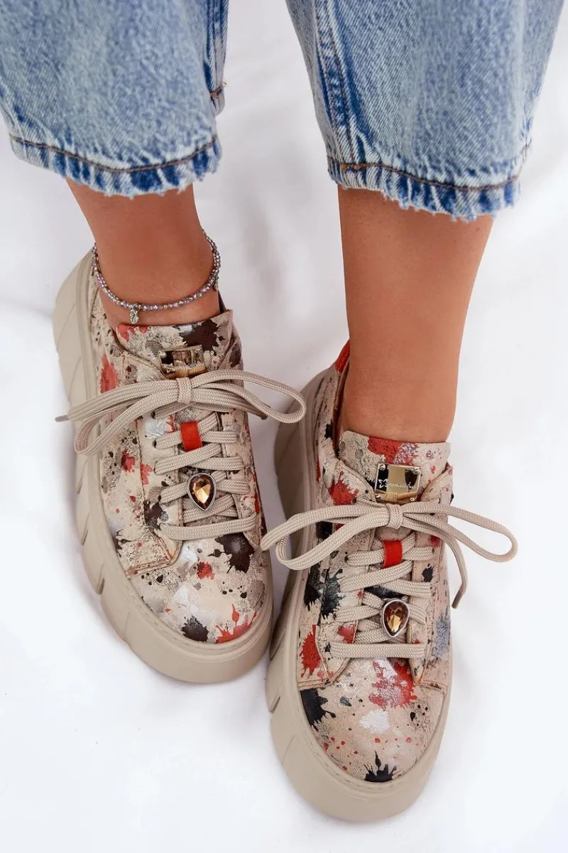 Clearance Maciejka Skórzane Sneakersy Na Platformie 06891-18 Beżowe