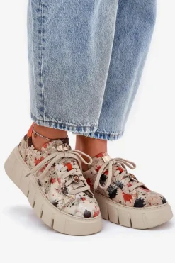 Clearance Maciejka Skórzane Sneakersy Na Platformie 06891-18 Beżowe
