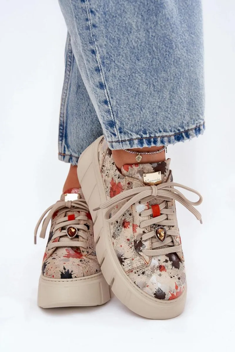 Clearance Maciejka Skórzane Sneakersy Na Platformie 06891-18 Beżowe