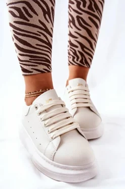 Buty Sportowe Na Platformie></noscript>Boto Skórzane Sportowe Buty Na Platformie Beżowe Lemmy