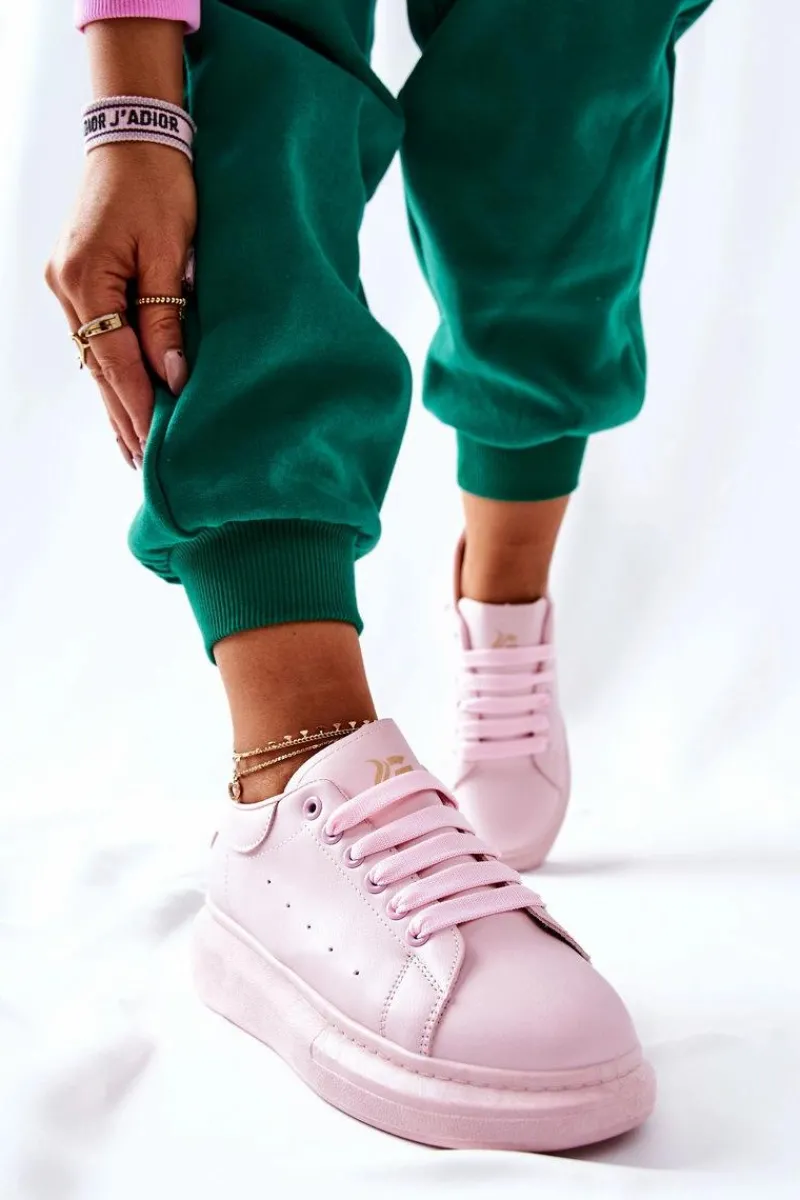 Hot Boto Skórzane Sportowe Buty Na Platformie Różowe Lemmy