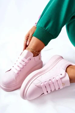 Hot Boto Skórzane Sportowe Buty Na Platformie Różowe Lemmy