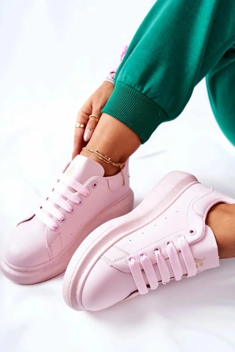 Hot Boto Skórzane Sportowe Buty Na Platformie Różowe Lemmy