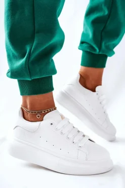 Buty Sportowe Na Platformie>Boto Skórzane Sportowe Buty Na Platformie Białe Lemmy