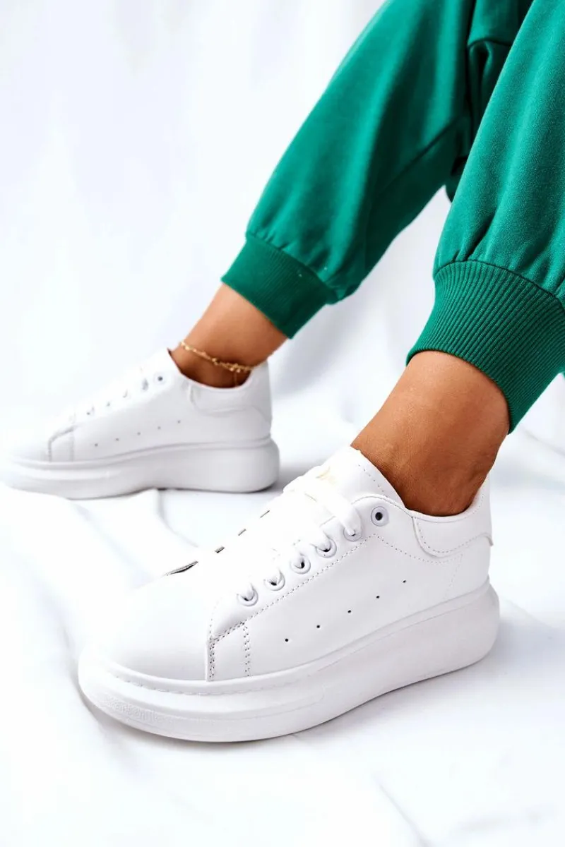 Buty Sportowe Na Platformie>Boto Skórzane Sportowe Buty Na Platformie Białe Lemmy