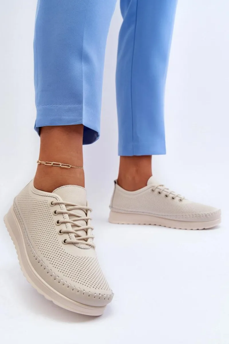 Sale Skórzane Sportowe Buty Trampki Damskie Beżowe Lalnai Damskie Sneakersy Damskie