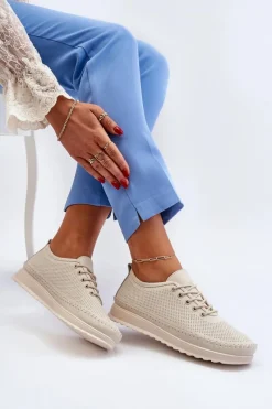 Sale Skórzane Sportowe Buty Trampki Damskie Beżowe Lalnai Damskie Sneakersy Damskie
