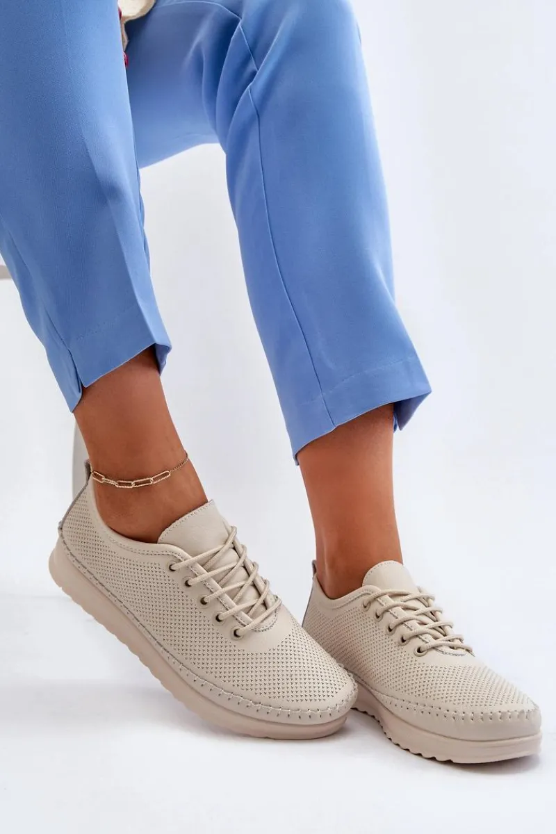 Sale Skórzane Sportowe Buty Trampki Damskie Beżowe Lalnai Damskie Sneakersy Damskie