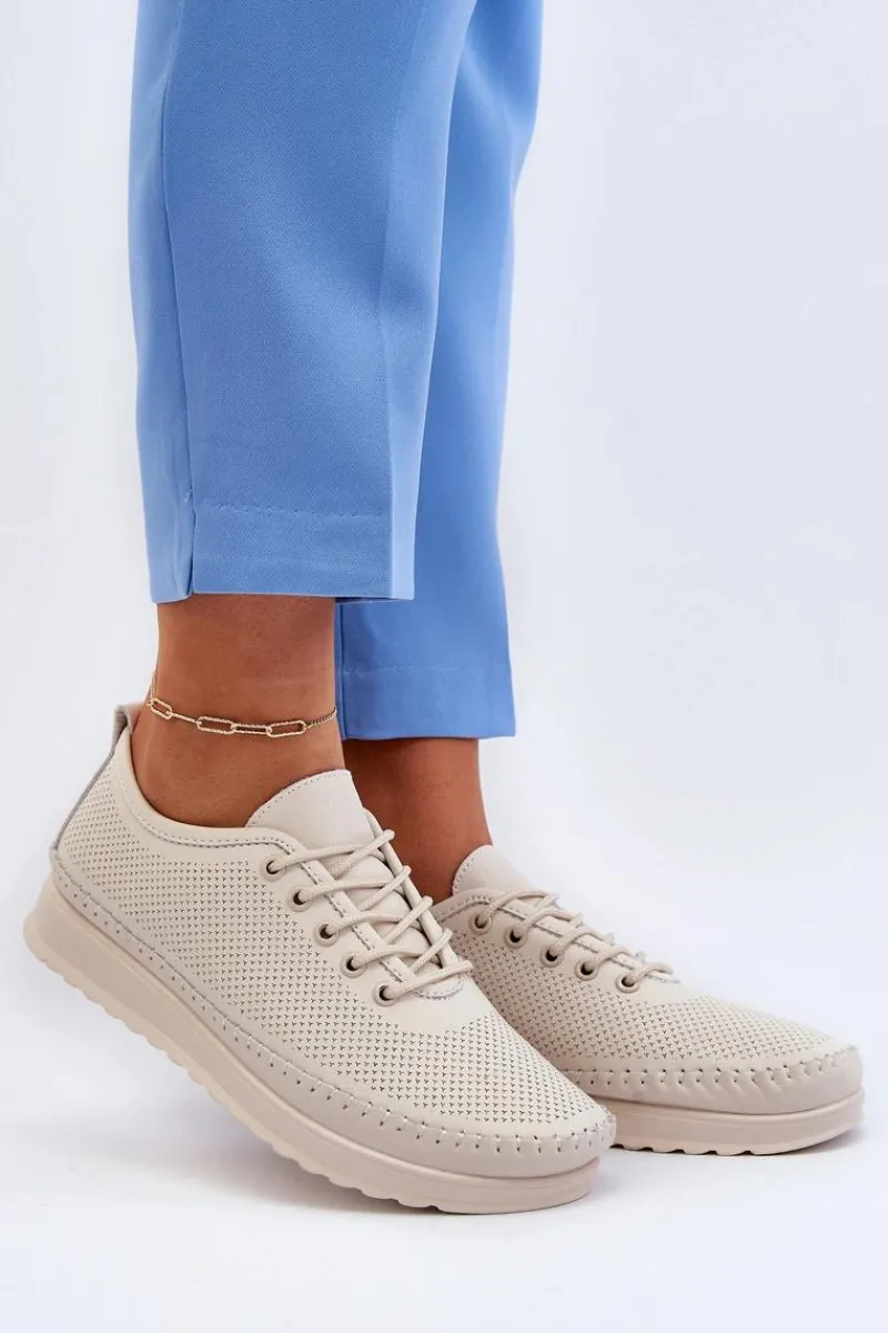 Sale Skórzane Sportowe Buty Trampki Damskie Beżowe Lalnai Damskie Sneakersy Damskie