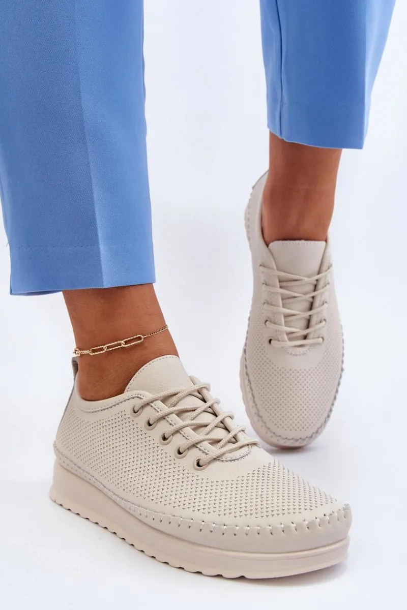 Sale Skórzane Sportowe Buty Trampki Damskie Beżowe Lalnai Damskie Sneakersy Damskie