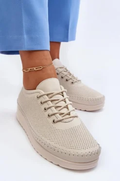 Sale Skórzane Sportowe Buty Trampki Damskie Beżowe Lalnai Damskie Sneakersy Damskie