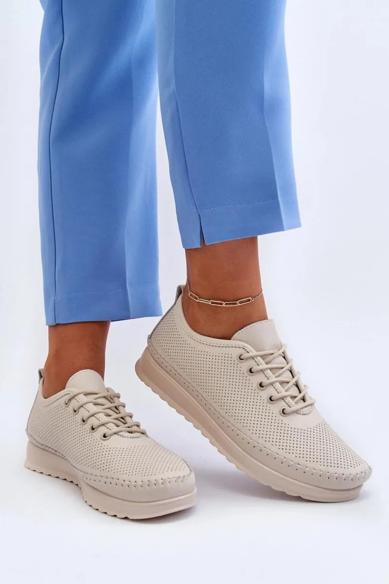 Sale Skórzane Sportowe Buty Trampki Damskie Beżowe Lalnai Damskie Sneakersy Damskie