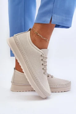 Sale Skórzane Sportowe Buty Trampki Damskie Beżowe Lalnai Damskie Sneakersy Damskie