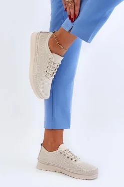 Sale Skórzane Sportowe Buty Trampki Damskie Beżowe Lalnai Damskie Sneakersy Damskie