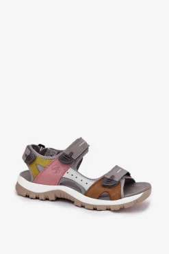 Hot Skórzane Sportowe Sandały Damskie 54C1293 Multikolor Damskie Sandały Płaskie