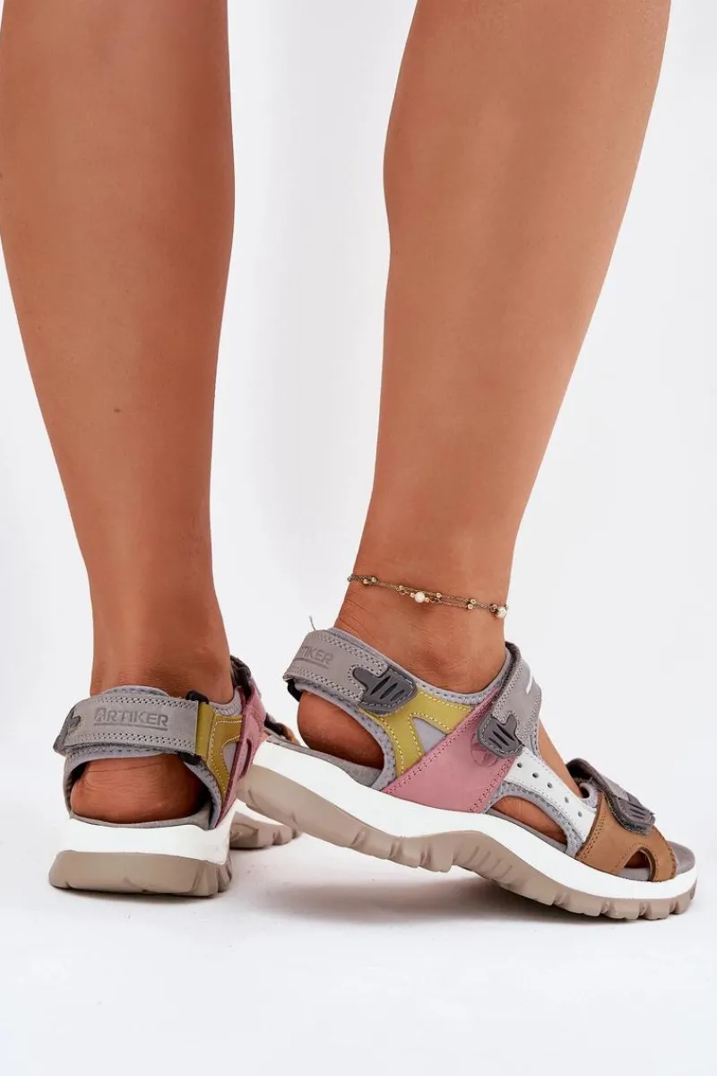 Hot Skórzane Sportowe Sandały Damskie 54C1293 Multikolor Damskie Sandały Płaskie