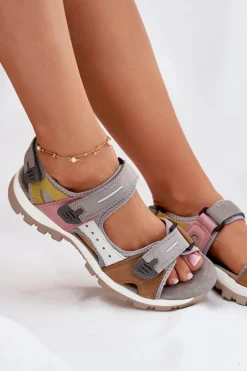 Hot Skórzane Sportowe Sandały Damskie 54C1293 Multikolor Damskie Sandały Płaskie
