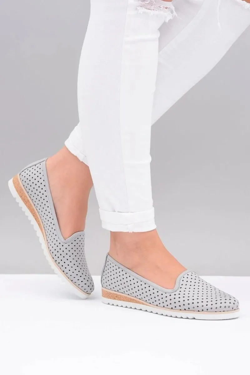 Online Boto Skórzane Szare Polskie Baleriny Lordsy Gabi