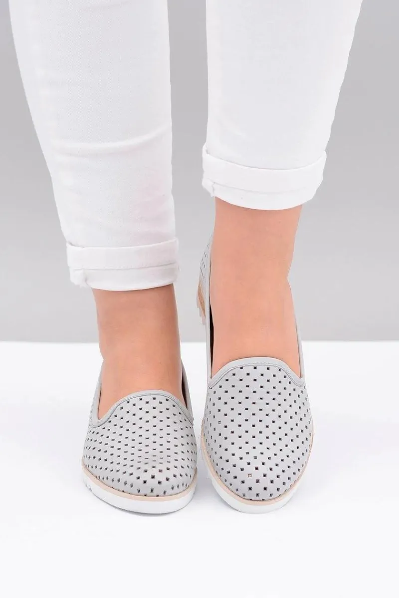 Online Boto Skórzane Szare Polskie Baleriny Lordsy Gabi