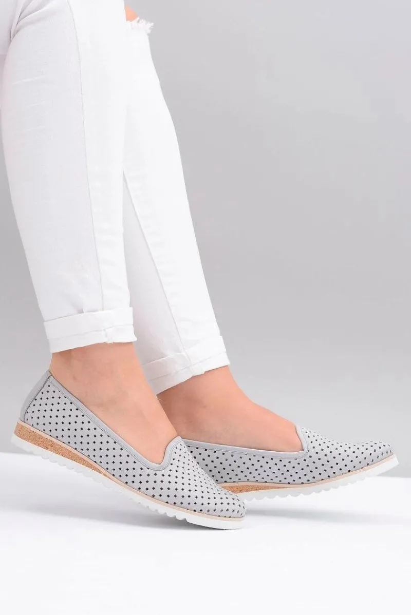 Online Boto Skórzane Szare Polskie Baleriny Lordsy Gabi