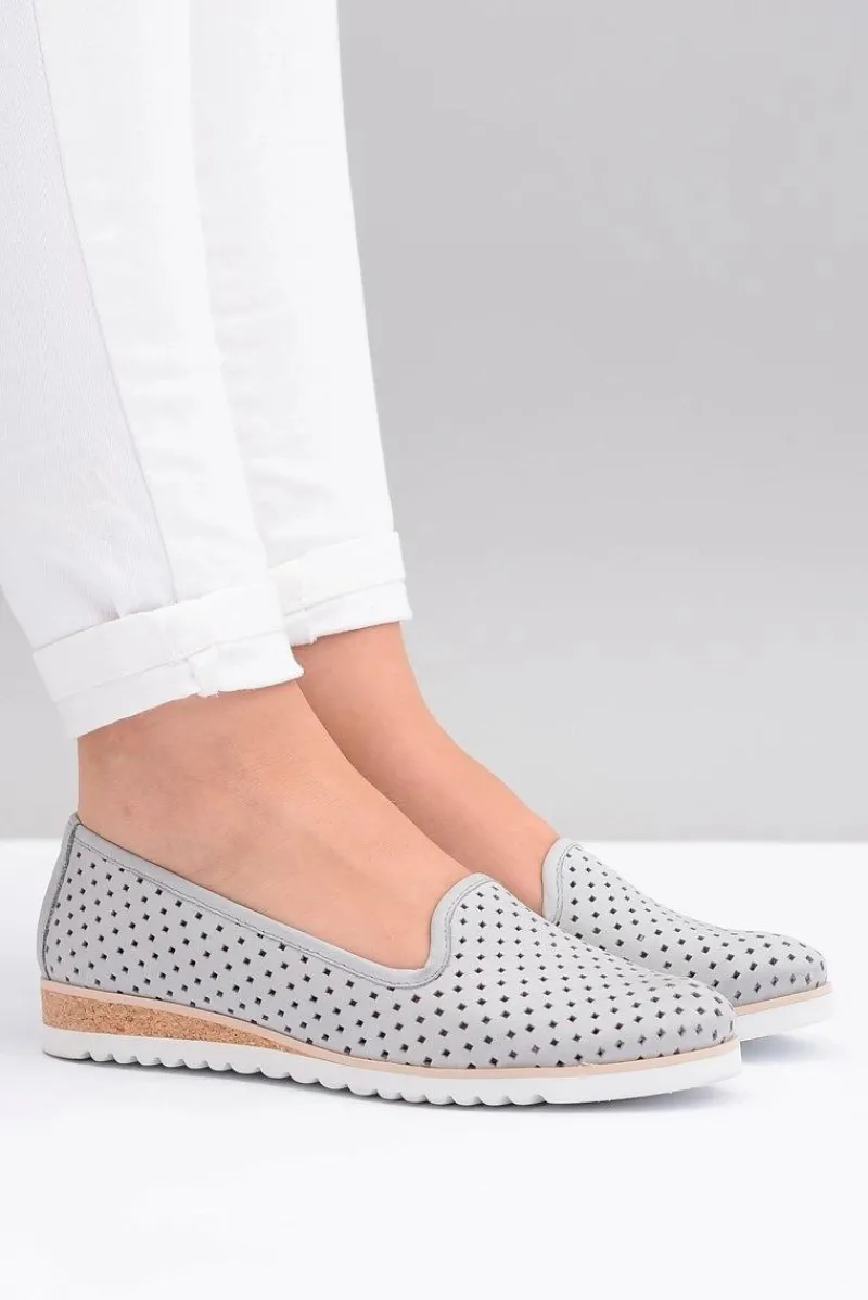 Online Boto Skórzane Szare Polskie Baleriny Lordsy Gabi