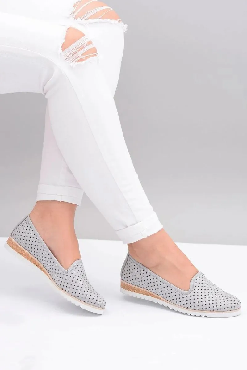 Online Boto Skórzane Szare Polskie Baleriny Lordsy Gabi